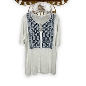 J. Jill women's linen blend embroidered top white L